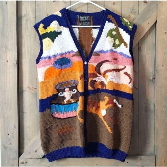Vintage Berek Handknit Sweater Prima Cotton Vest Size Large South American - Picture 1 of 9